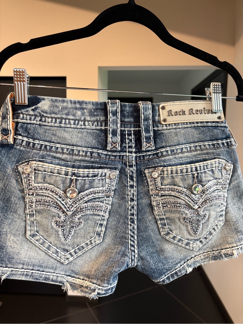 Rock Revival Women's Embellished Faded Blue Denim Shorts - Picture 1 of 5